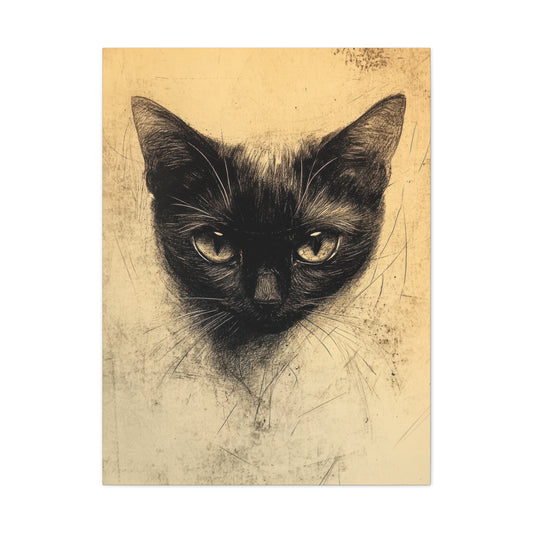 Inspired by the great master artist, Davinci Cat is monochrome custom cat canvas art on a muted yellow background | Custom cat canvas art  | Cat portrait canvas print | Cat wall decor | Kittens on Canvas
