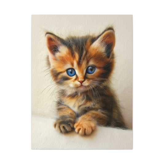 Blue Eyed Kitten is cat canvas wall art that features a sweet portrait of a little kitten with deep blue eyes.| Whimsical cat canvas art | Cat portrait canvas print | Modern cat wall art | Kittens on Canvas